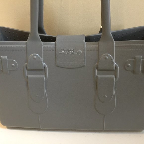 Great Bag Co Designer Robert Verdi Rubber Tote Hand Bag Purse Steel Grey - Picture 7 of 13